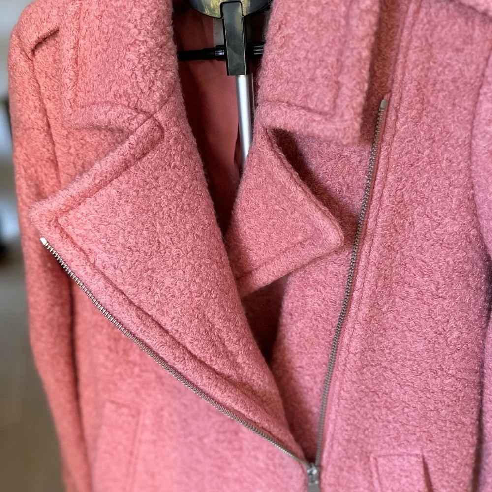 LOFT Textured Wool Moto Pea Coat Sutton Pink Medium - Picture 7 of 10